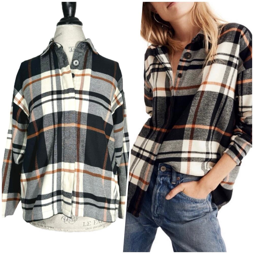 Madewell | Women | Oversized Boxy Dark Plaid Flannel Button Up Shirt | Size XXS